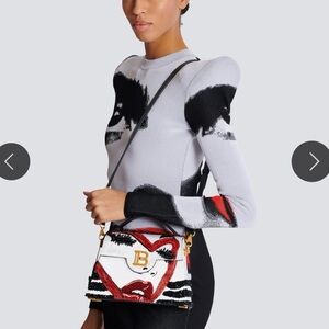 Authentic Balmain Artistic Red and Black B Buzz Crossbody Bag